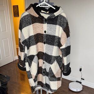 RD Style Black, Cream, and Tan Plaid Teddy Jacket